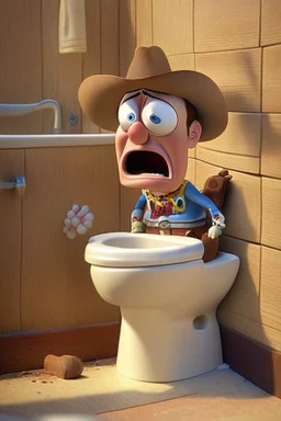 Woody from Toy Story pooping on a toilet