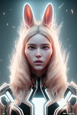 MCU Portrait, Front image, cyberpunk rabbit mask blonde woman, black pink color, latex dress, highly detailed, concept art, smooth, unreal engine 5, god rays, ray tracing, RTX, lumen lighting, ultra detail, volumetric lighting, 3d, finely drawn, high definition, high resolution.