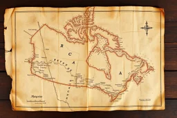 a scan of an ancient Cree Anishinaabe map, hand drawn been stained and weathered
