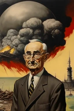 President Harry S. Truman painted dropping a bomb on hiroshima human monster