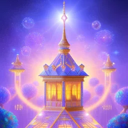 African crystal palace ! soft background | god rays | intricate | elegant | blue and pink landscape | highly detailed | illustration | depth of field, luminosity, ultra sharp focus, ultra high definition