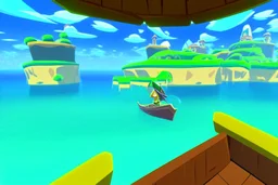 Legend Of Zelda: Wind Waker style view of a vast ocean, stylized, colorful, adventurous, no ships nor islands.