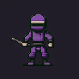 a pixel art-style, simple 32-bit Ninja with a purple outfit