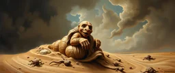 master oil painting by Rembrandt, good afternoon clay golem peeking out of a sand twister whirlwind cocoon