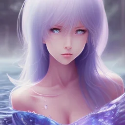 A realistic anime waifu character, water coulour painting, cleavage