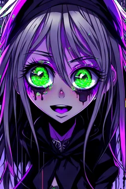 Closeup anime Girl goth with big eyes, fullbody, ragged clothes, slime, the perspective looking down, rolling eyes, tongue out, saliva drip, open mouth,