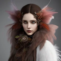 woolitize, 20 years old woman, rusty metal, feathers, Dryad, fae, sidhe, ominous, nature, plants, wildflower, facepaint, dnd character portrait, intricate, oil on canvas, masterpiece, expert, insanely detailed, 4k resolution, retroanime style, cute big circular reflective eyes, Pixar render, unreal engine cinematic smooth, intricate detail , soft smooth lighting, soft pastel colors