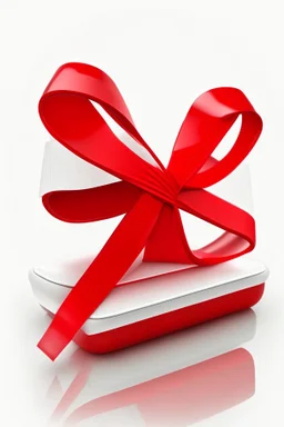 red medical tablet, red ribbon on a white background