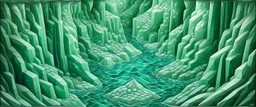 A mint colored diamond cavern covered in water painted by MC Escher