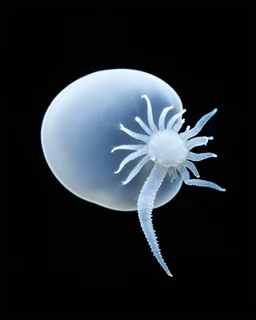 Realistic photo in natural style of a completely white gypsum plankton seen from the side on a black background