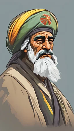 Sheikh Ubeydullah. Kurdish Leader. 2D animated. شیخ عبیدالله نهری color. 1900 AD. Vector, Digital painting, Drawing. Cartoons. illustration.