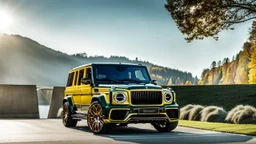 A (((G-Wagon bentley))) featuring a luxurious interior, advanced technologies, and a sleek body kit designed by MANSORY, front cinematic view