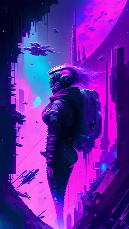 decentralization, pink, purple and blue, In space, Cyberpunk