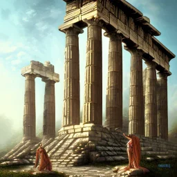 Cyberpunk ancient Greek temple