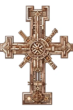 steampunk a full wooden cross no background