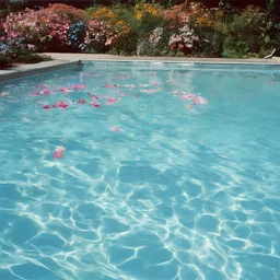 Stock flowers in a sunny swimming pool, autochrome