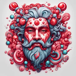 The picture is a minimalist drawing, on a pure white background. Content is a red and black background for the tattoo "Slavic god Perun" Candy art style! Whimsical playful colorful! candy!!! 🍬🍭 Candyland art!! “Hyperrealistic hyperdetailed highly detailed, digital illustration” postmodernism, artstation, poster art, dynamic lighting, cel-shaded, ray tracing reflections