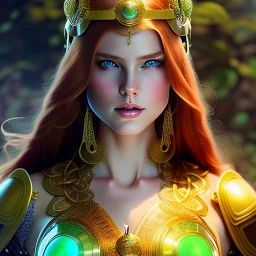 portrait 'beautiful Sexy Busty Redhead Sif',braided long hair,horned helmet, celtic tattoed,crystal clear green eyes,painting by gaston bussiere, greg rutkowski, yoji shinkawa, yoshitaka amano, tsutomu nihei, donato giancola, tim hildebrandt, oil on canvas, cinematic composition, extreme detail,fit full head inside picture,32k