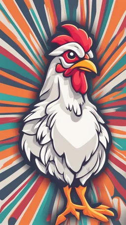 Design a vibrant, gaming-influenced logo of a chicken, featuring bright colors and a dynamic lighting scheme. Incorporate abstract shapes and textures to create an eye-catching composition.