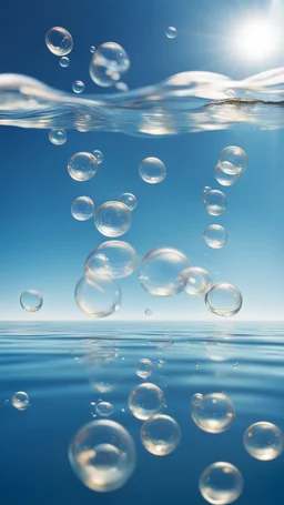 bubbles floating over water with blue sky, stock photography