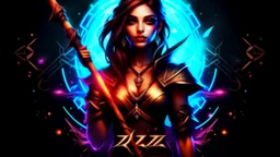 poster, a fantasy girl on a bright background holds a magic staff, with the ERAZE logo. The edges of the image fade to black.