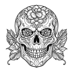outline art for square sweet skull bust coloring page for kids, classic manga style, anime style, realistic modern cartoon style, white background, sketch style, only use outline, clean line art, no shadows, clear and well outlined
