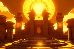 A yellow light realm kingdom with a sun designed in ancient Greek pottery