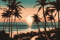 picture of ocean drive, With the view of the ocean, with the setting sun, brighter, palms, abstract image