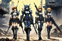 haiku by masamune shirow: post-apocalyptic desolated city. Three bioroids: death, dust, and rust. Carrying rifles, blades, clubs, missiles.