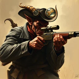 Western devil with a scoped old timey rifle fantasy art