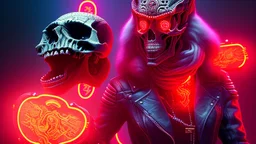 hundreds of non-anatomically correct, dark comic art, graphic novel,human skulls stacked into a wall unusual neon lighting, high velocity, 64k, dystopian, vray,