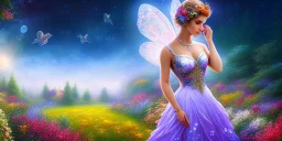 bright fairy, beautiful portrait, flowery landscape