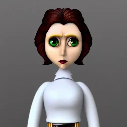 extrem tim burton style of princess leia, sharp focus,3D, ultra detailed, hazel iris