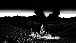 Drawing of fire in the desert in black