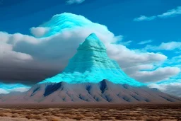 A cyan peak in the cloudy sky designed in Navajo baskets painted by Leonardo da Vinci