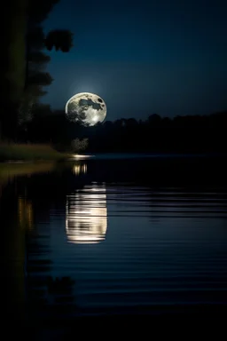 distant moon reflecting on the water