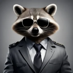 raccoon as a special agent with sunglasses photorealistic