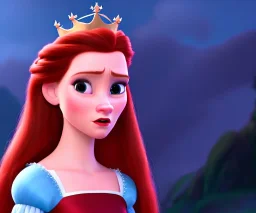 Very young Modern looking Mary queen of scots ,Dressed in Battle fatigue , with long Red hair, electric blue eyes, pouting red lips,diamond crown , the most beauiful portrait , cartoon