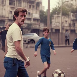 Hugh Laurie and Matt Smith playing soccer with kids in the back streets of Buenos Aires