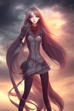 Stunning anime beauty with striking looks in a stormy background