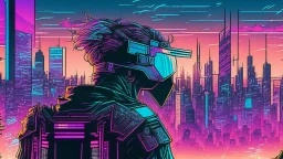 Clear Focus, High resolution, Cyberpunk skyline, comic style