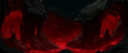 A dark red underground lava cavern with a volcano painted by Hashimoto Gaho
