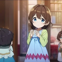 Clear focus, High resolution, Cute Child, Adorable, Anime screencap, transformation, long flowy brown hair, blue eyes