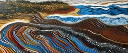 An island with raging waves in Australian aboriginal art