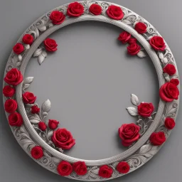 round silver frame with red and roses