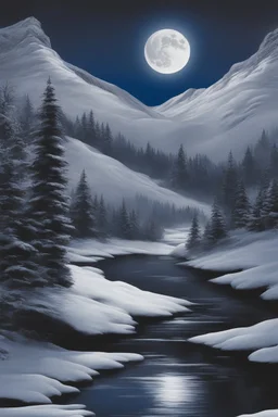 Winter Night, shades of blue, dark, moonlight forest