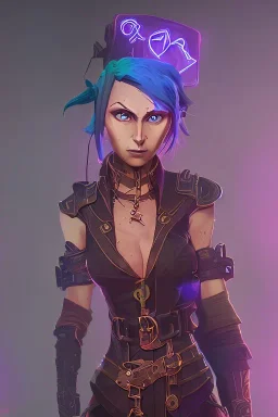 steampunk elf in a neon dystopian city