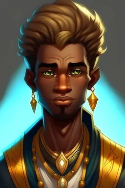 can you make a brown skin male mid-20s wizard with frohawk and gold eyes
