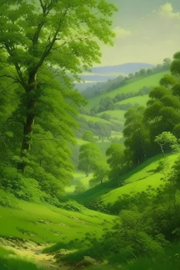 A green grove near a valley painted by Karl Wiener