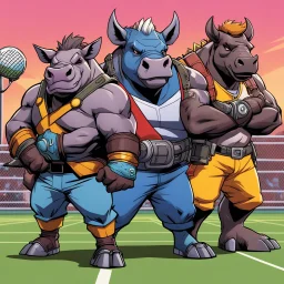 Bebop (the mutant warthog) and Rocksteady (the mutant rhinoceros) are in a tennis gang Give 'em one of those fancy styles